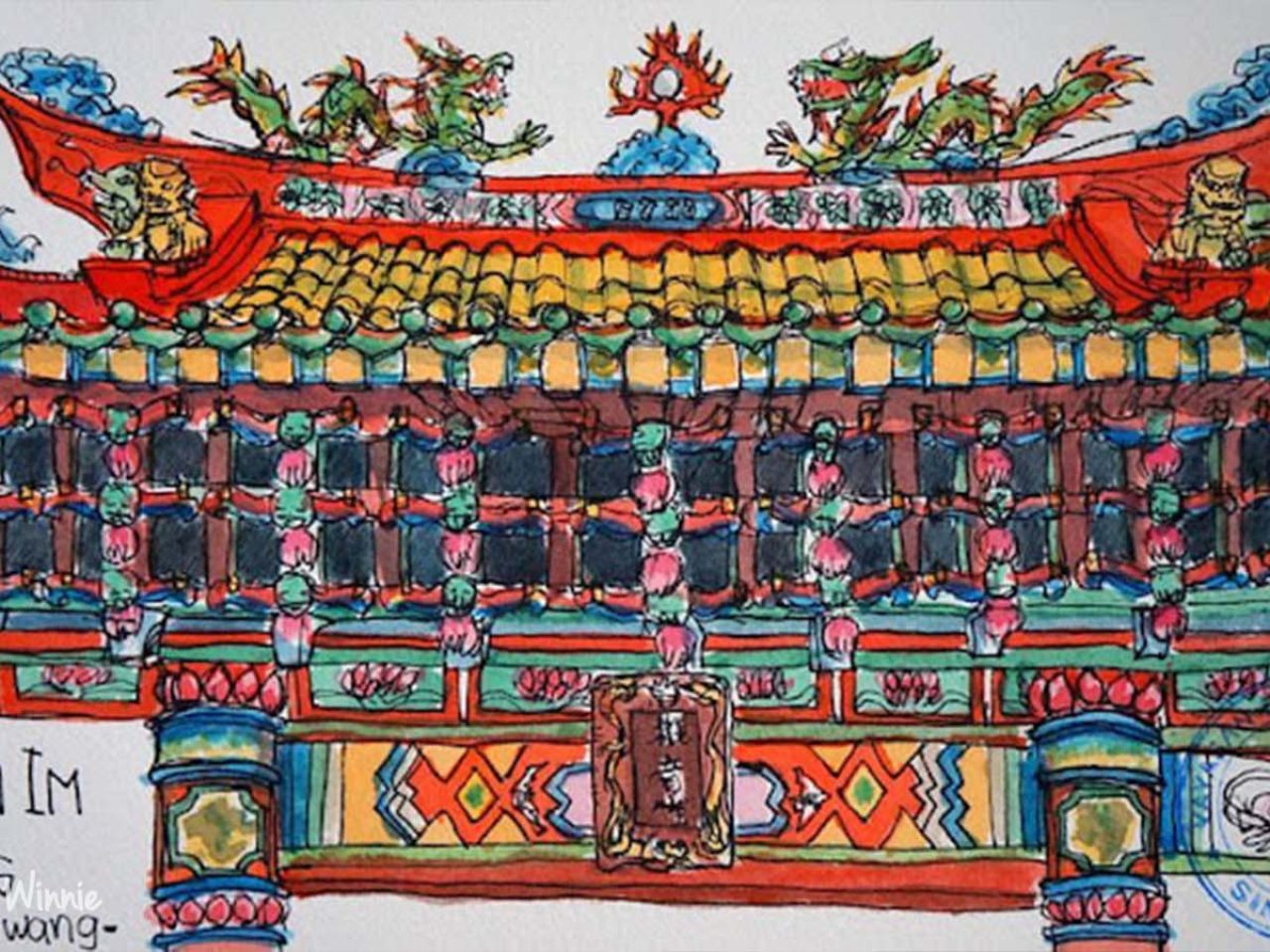 Sketsa Kelenteng Kwan Im Kiung Singkawang